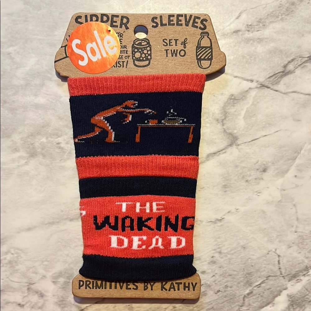 Sipper Sleeves Primitives by Kathy The Waking Dead Black and Orange Set of 2